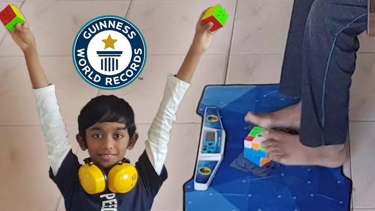 Record Guinness incroyable : 2 mains + 2 pieds = 3 Rubik's Cube résolus simultanément !